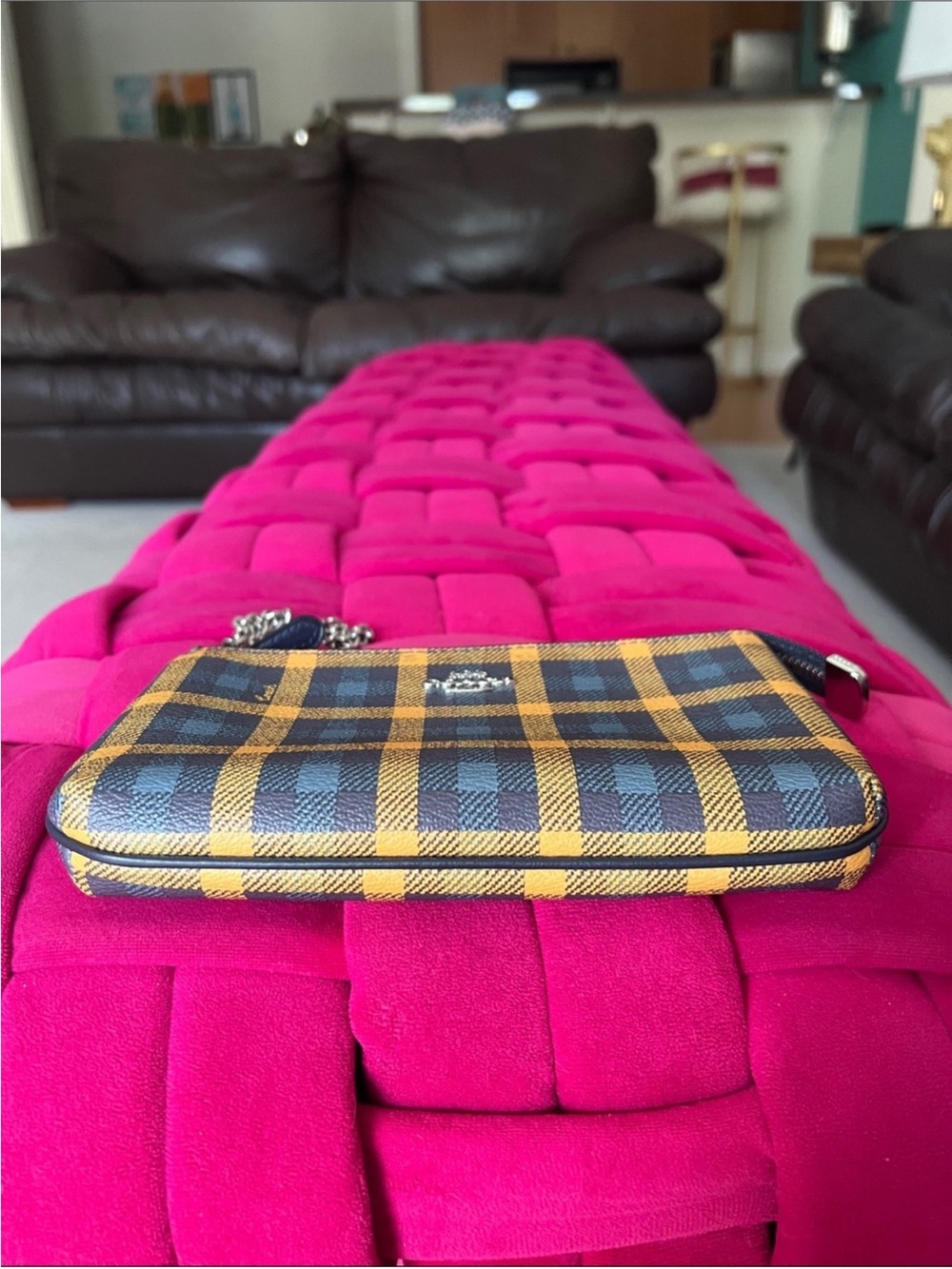 Coach Plaid Large Zip Wristlet Clutch - Picture 10 of 14